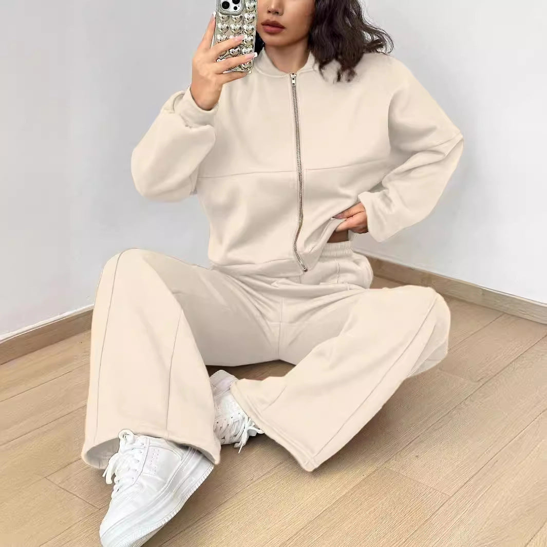 Zipper Slim Fit Elastic Two-piece Suit For Women -