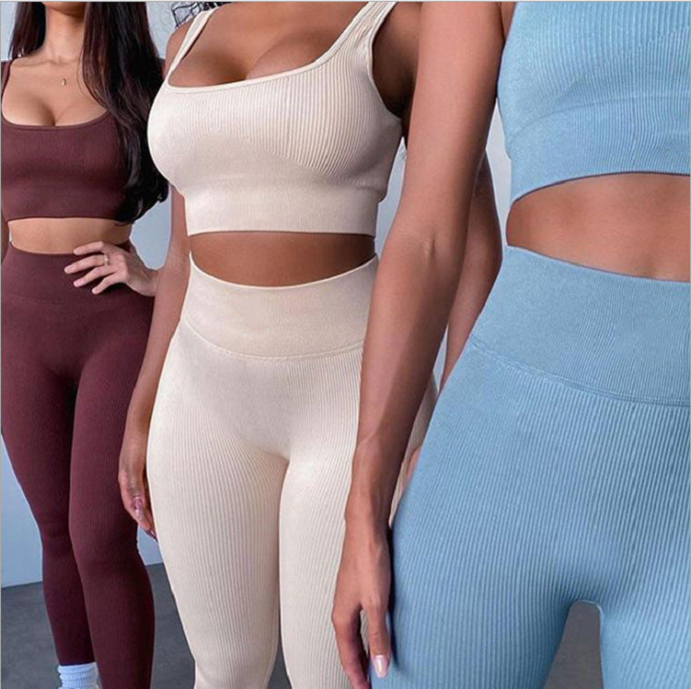 Seamless Knitted Sexy Sports Tank Top Trousers -