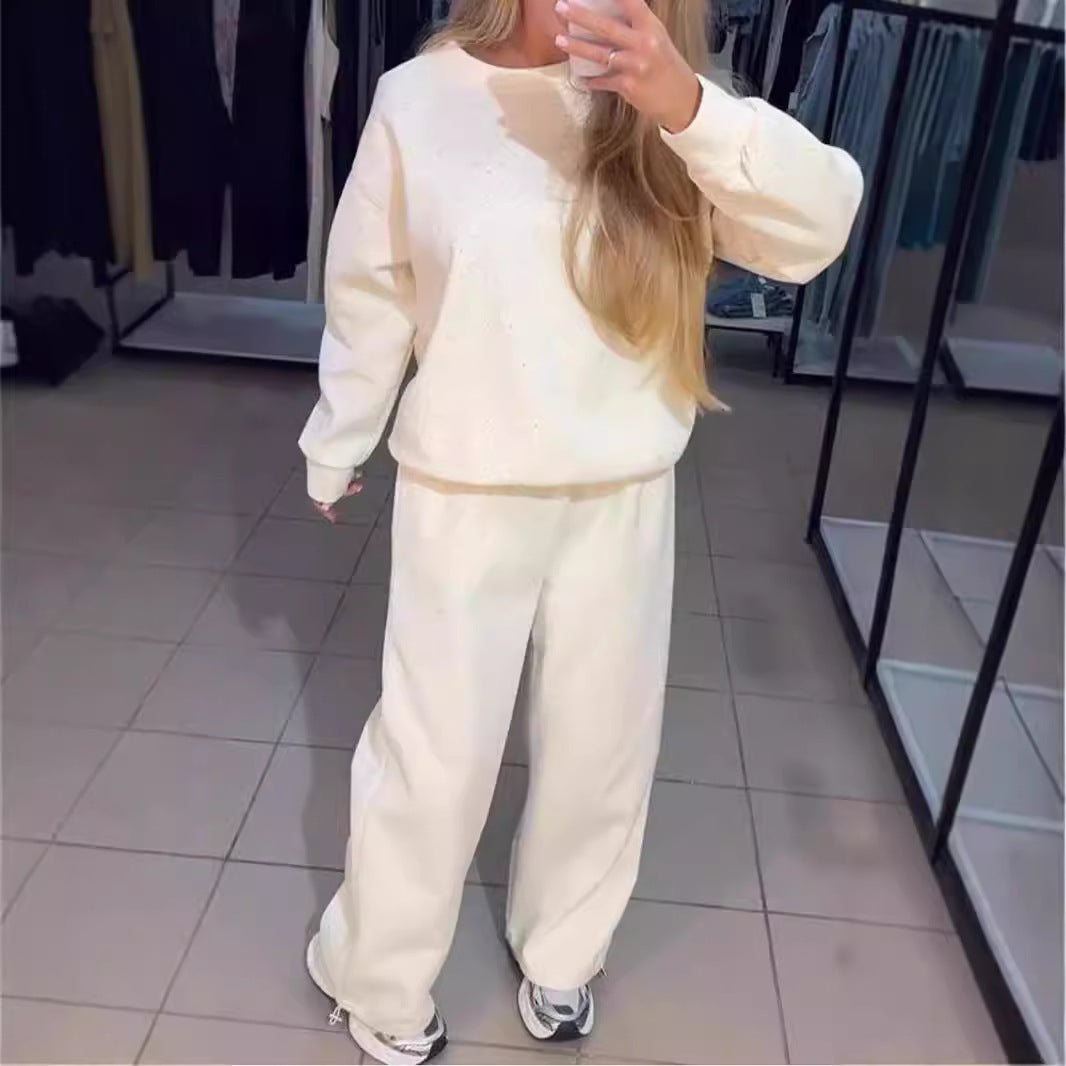 Women's Casual Round Neck Drilling Drawstring Ankle-tied Two-piece Suit -