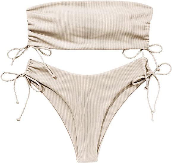 Set Bikini de vară Tubular cu Cordon - Culori Unice, Plajă -