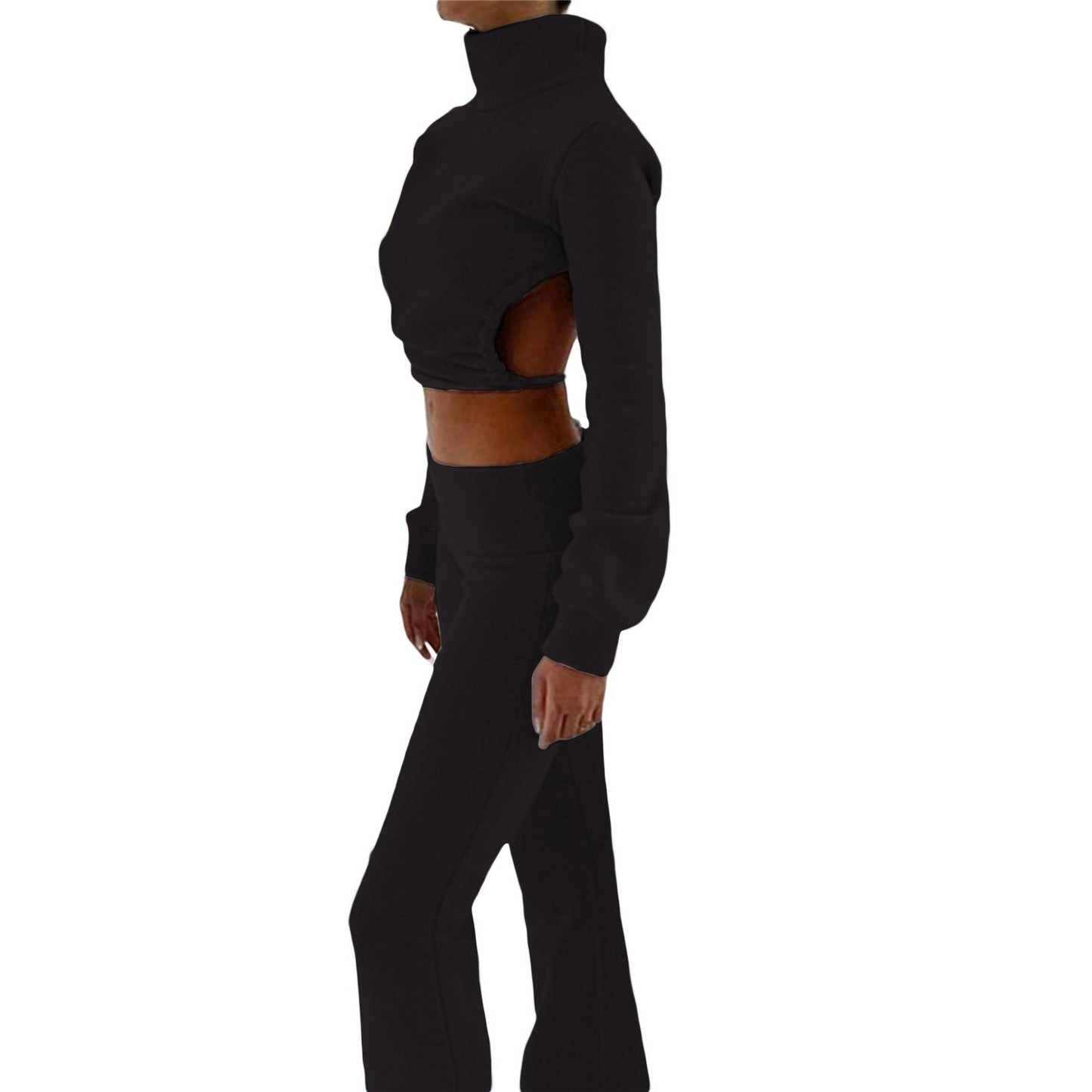 Women's Fashion Solid Color Long-sleeved Strappy Top Straight Pants Set -