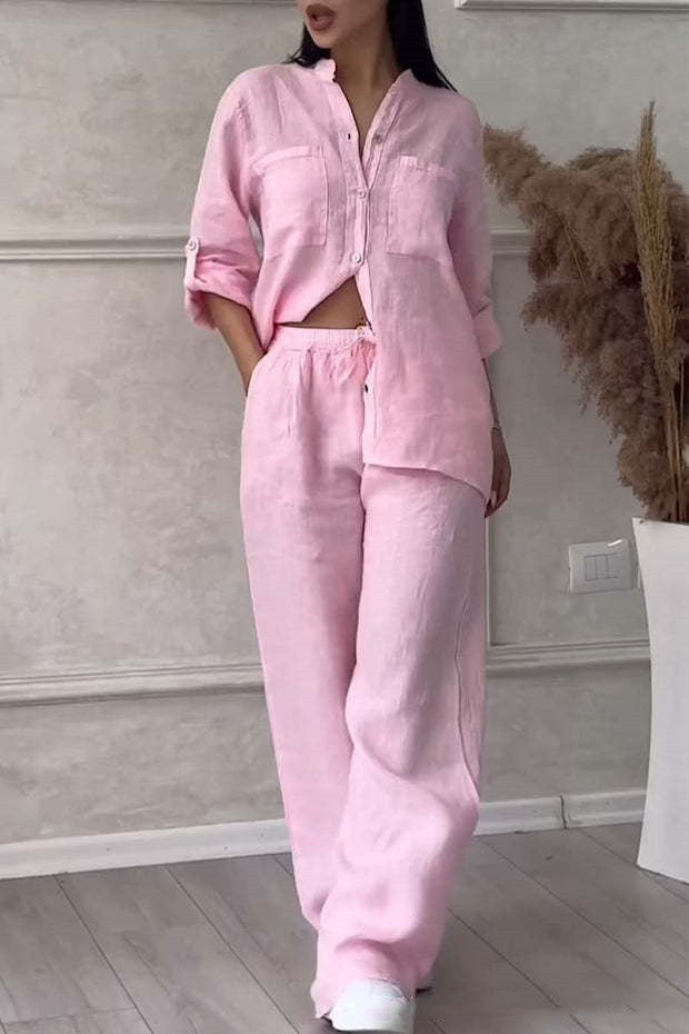 Women's New Stand Collar Long Sleeve Casual Top Two-piece Pants Pack -