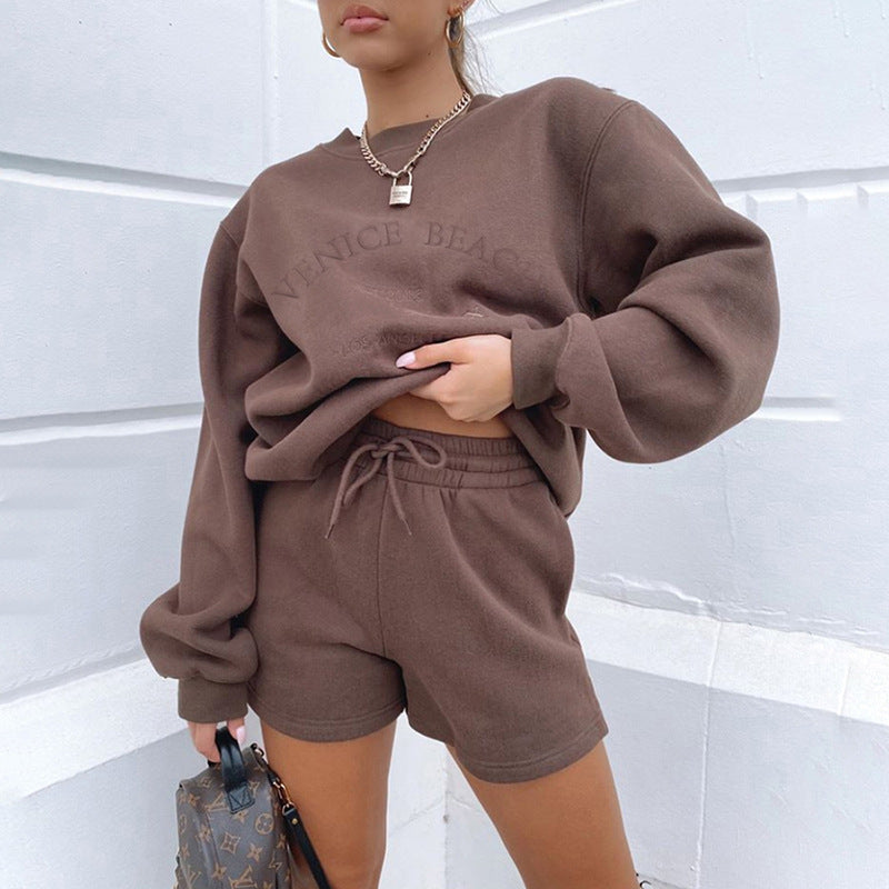 Letter Embroidered Fleece Thick Loose Loose All-Match Casual Sweater -