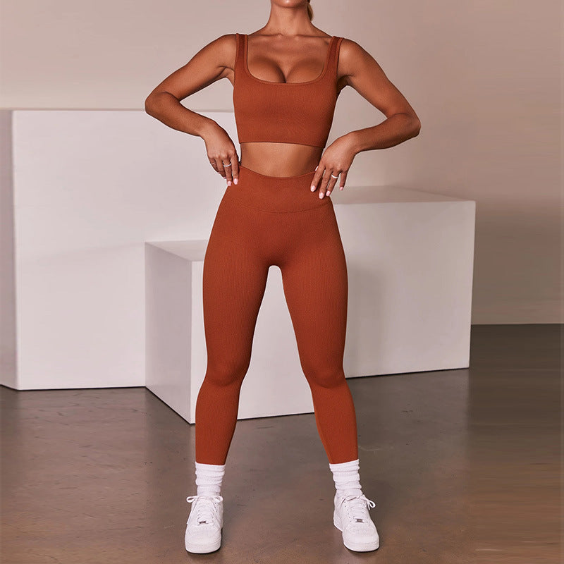 Seamless Knitted Sexy Sports Tank Top Trousers -