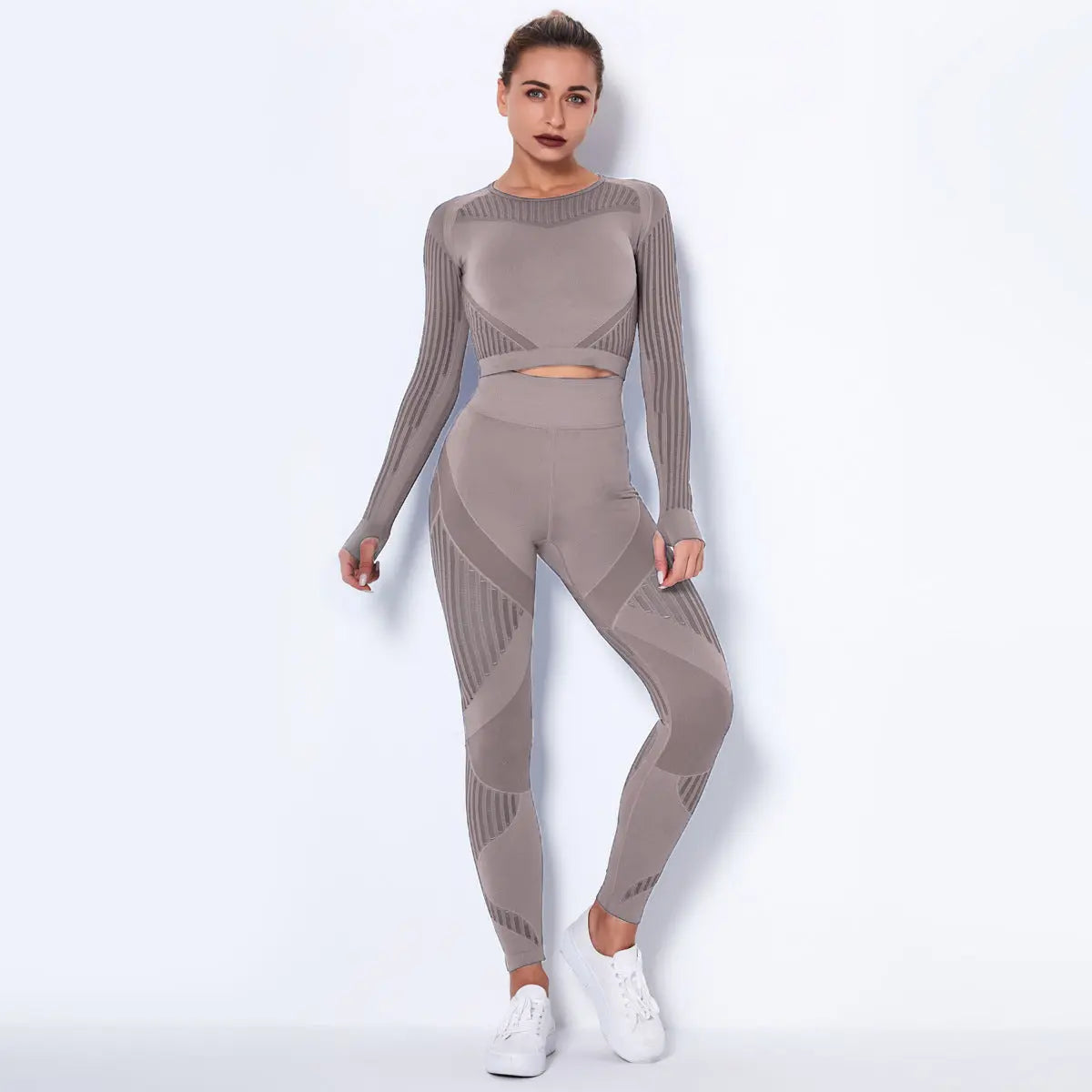Set Fitness Seamless - Tricotat Premium, Mâneci Lungi, 4 Sezoane -