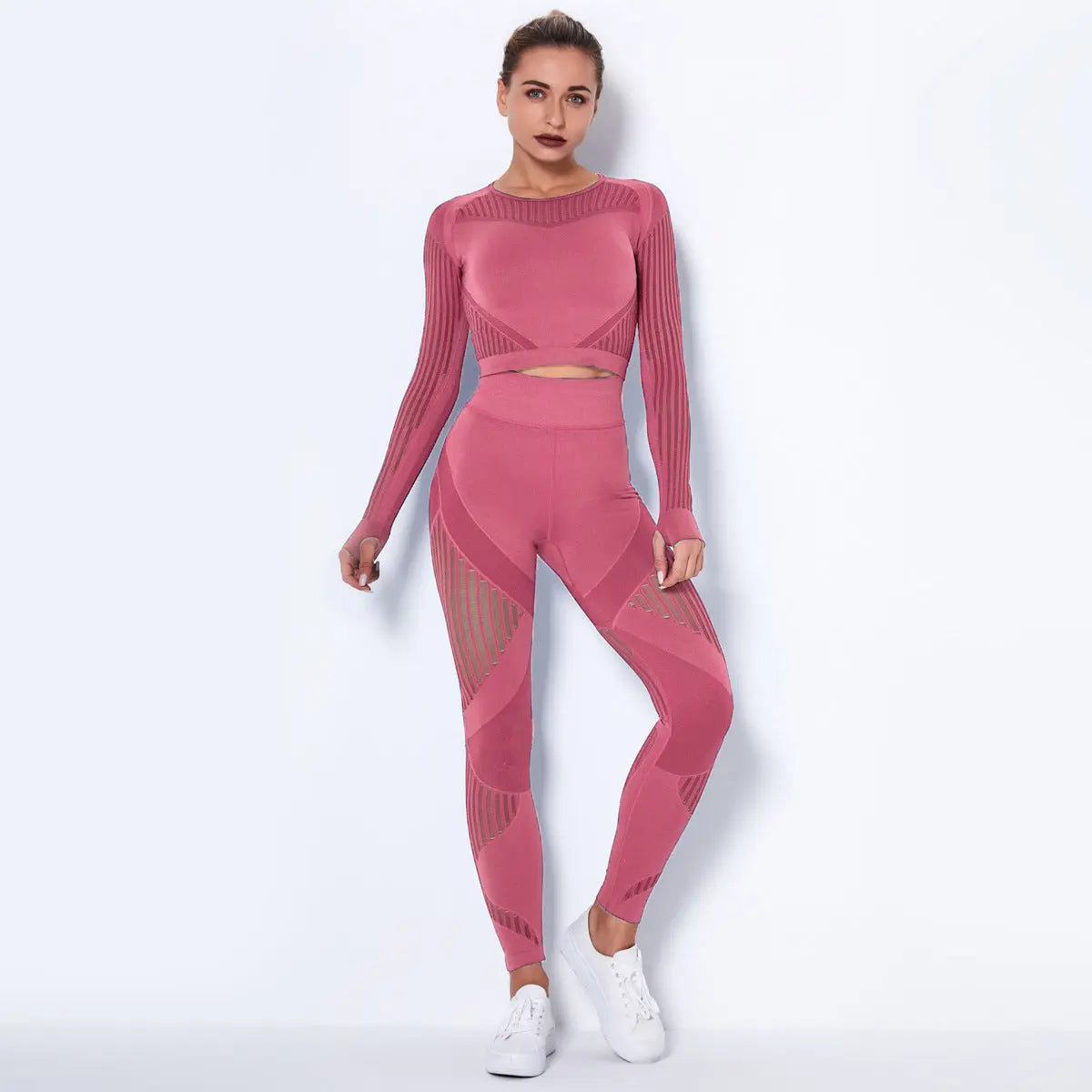 Set Fitness Seamless - Tricotat Premium, Mâneci Lungi, 4 Sezoane -