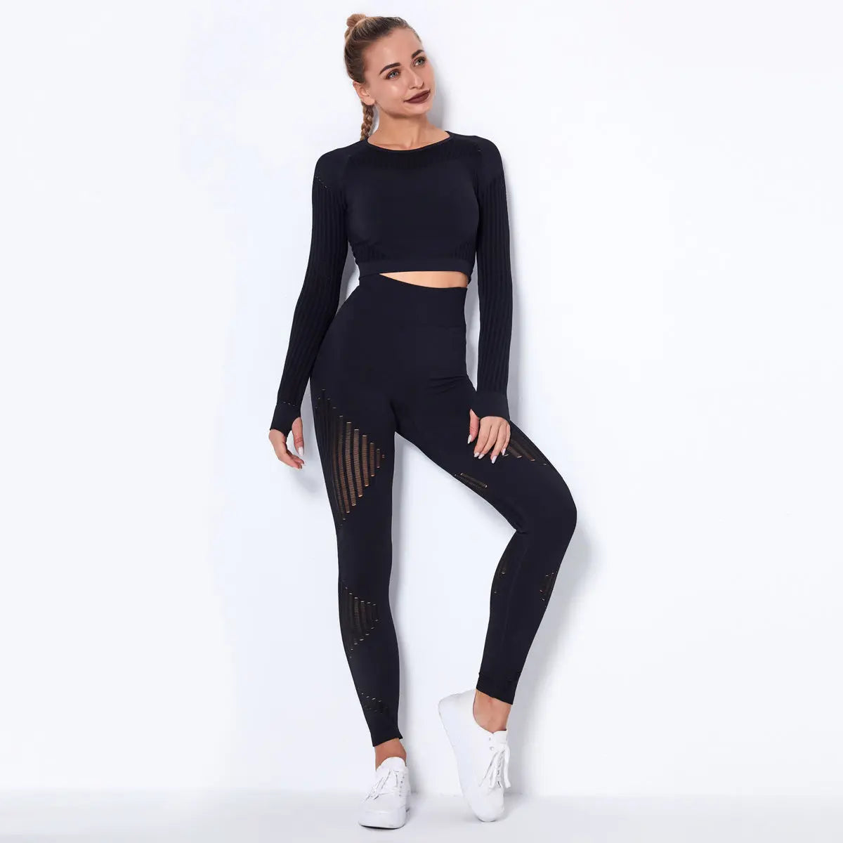 Set Fitness Seamless - Tricotat Premium, Mâneci Lungi, 4 Sezoane -