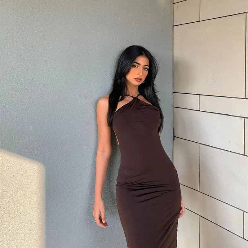 Rochie Maxi Halter Elegantă - Spate Degolit, Vară 2025 -