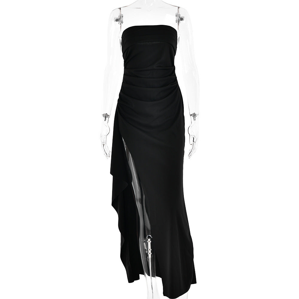Rochie Eveniment Strapless - Pliuri Elegante, Fentă Laterală -