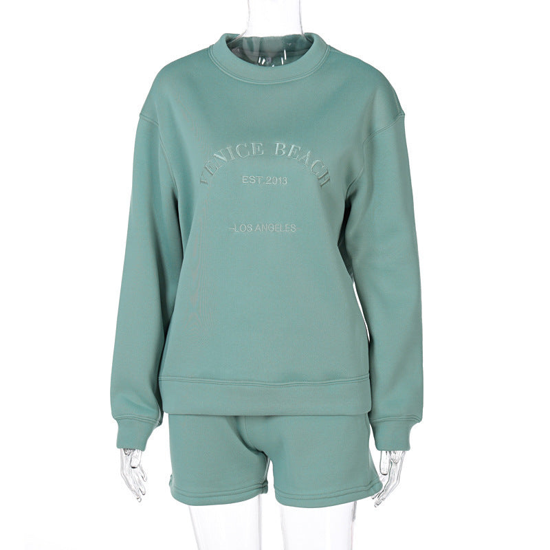 Letter Embroidered Fleece Thick Loose Loose All-Match Casual Sweater -