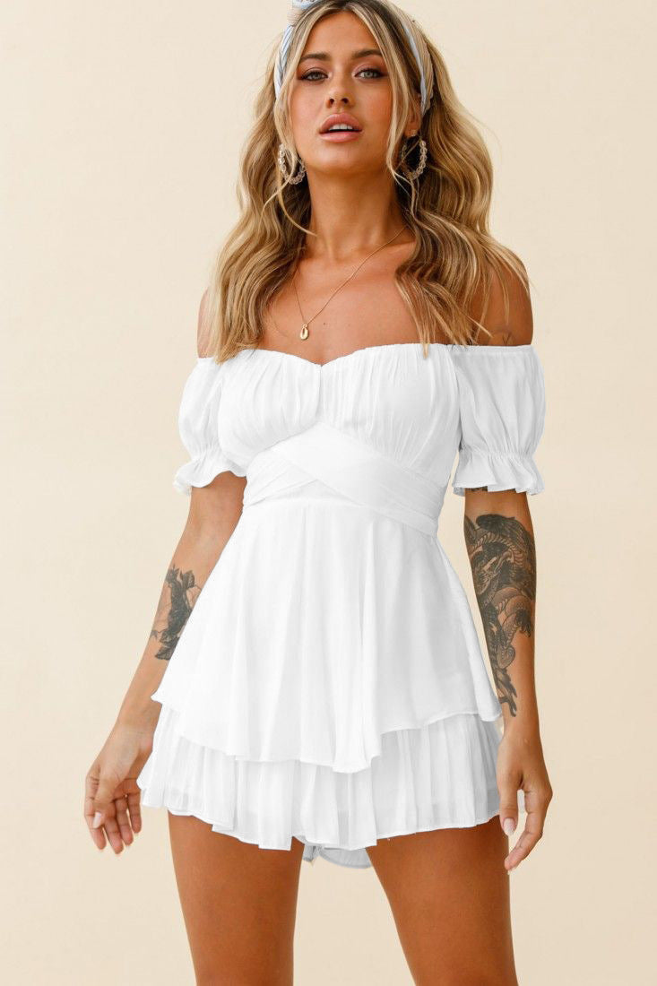Jumpsuit Solid Color Off-neck Lantern Ruffle Sleeve Casual Women's Clothing -