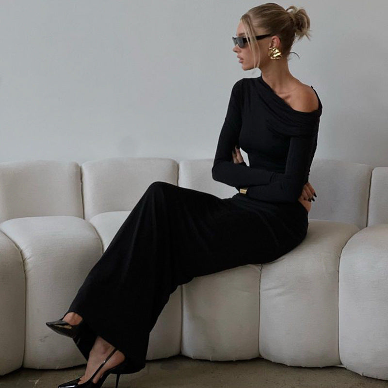 Irregular Long Sleeve Top Sheath Slim-fit Mid-length Skirt Two-piece Suit -