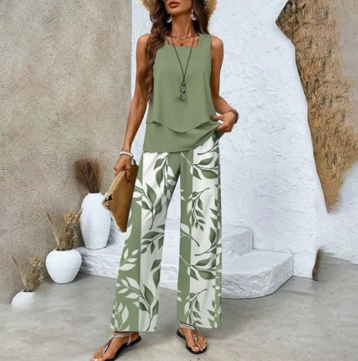 Set Vară Imprimat: Top Fără Mâneci, Pantaloni Lejeri -