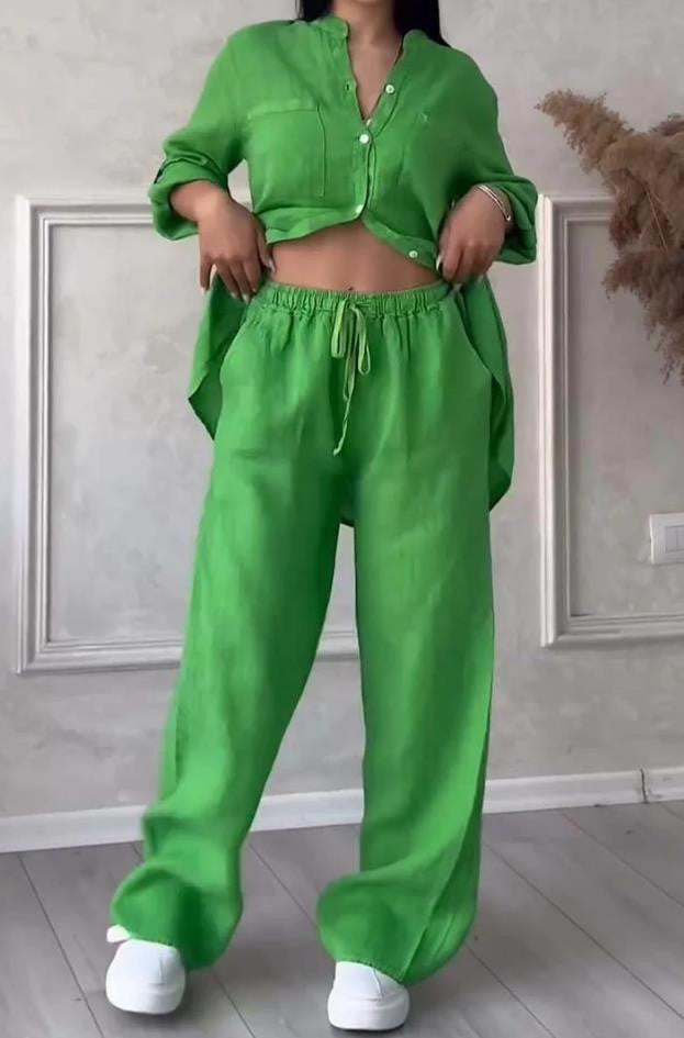 Women's New Stand Collar Long Sleeve Casual Top Two-piece Pants Pack -