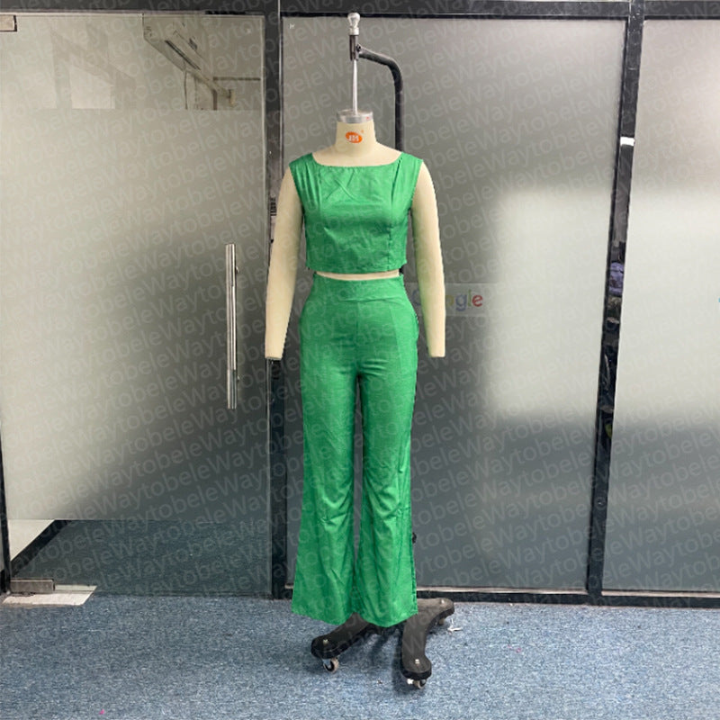 High Waist Fashion Wide Leg Pants Suit -
