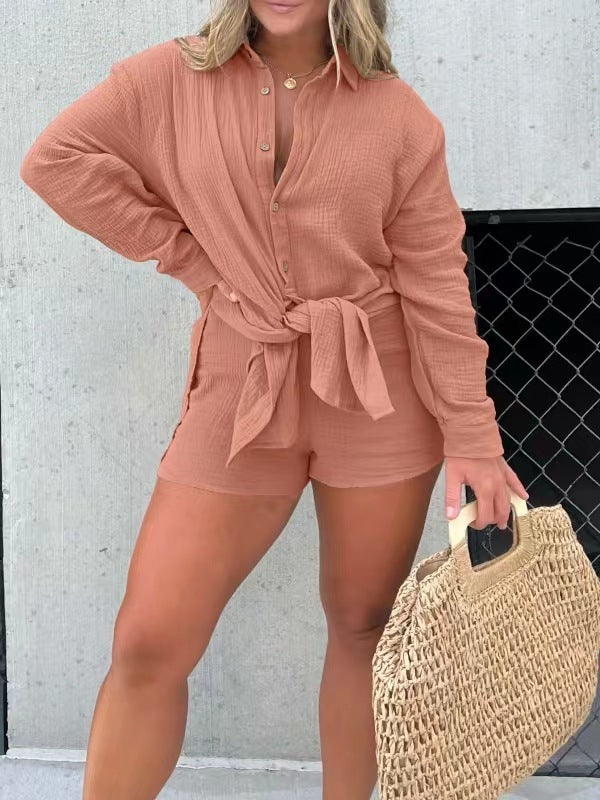 Fashion Double-layer Crepe Long Shirt Shorts -