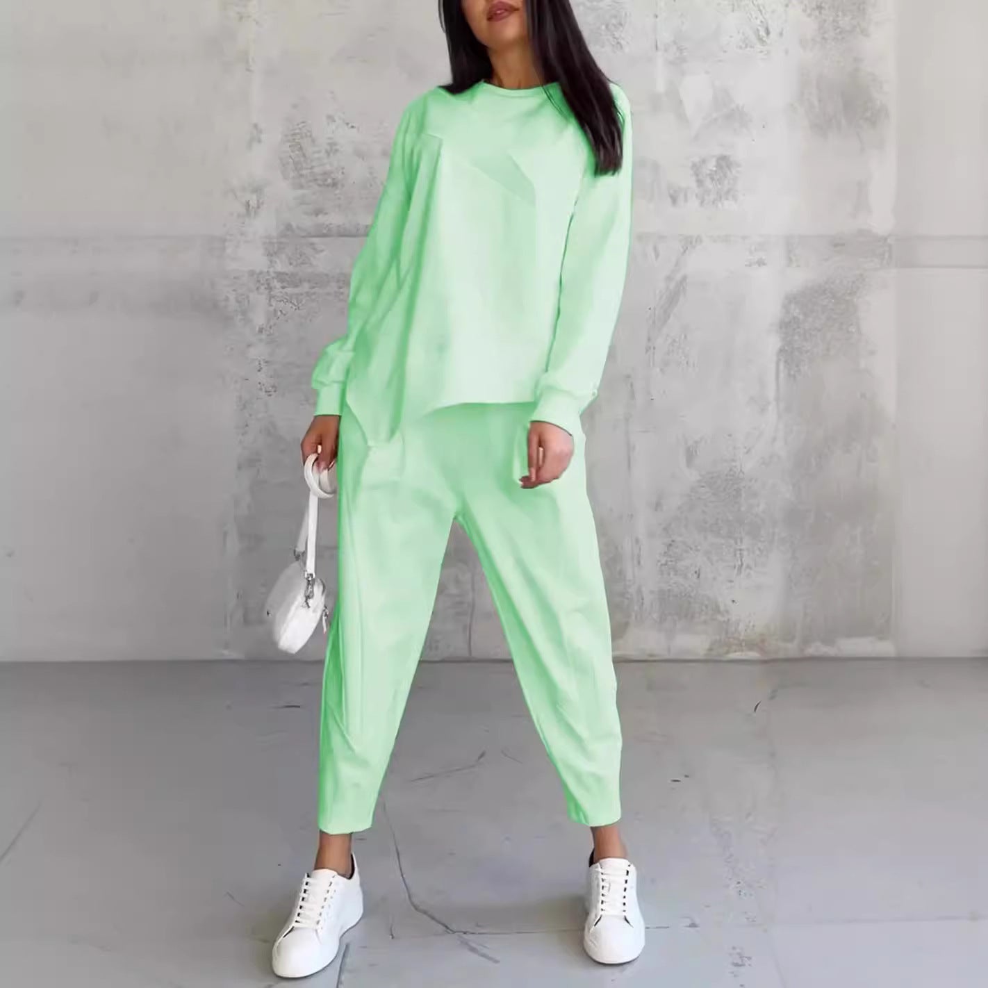 Women's Round Neck Loose And Irregular Long-sleeve Sweater Set -