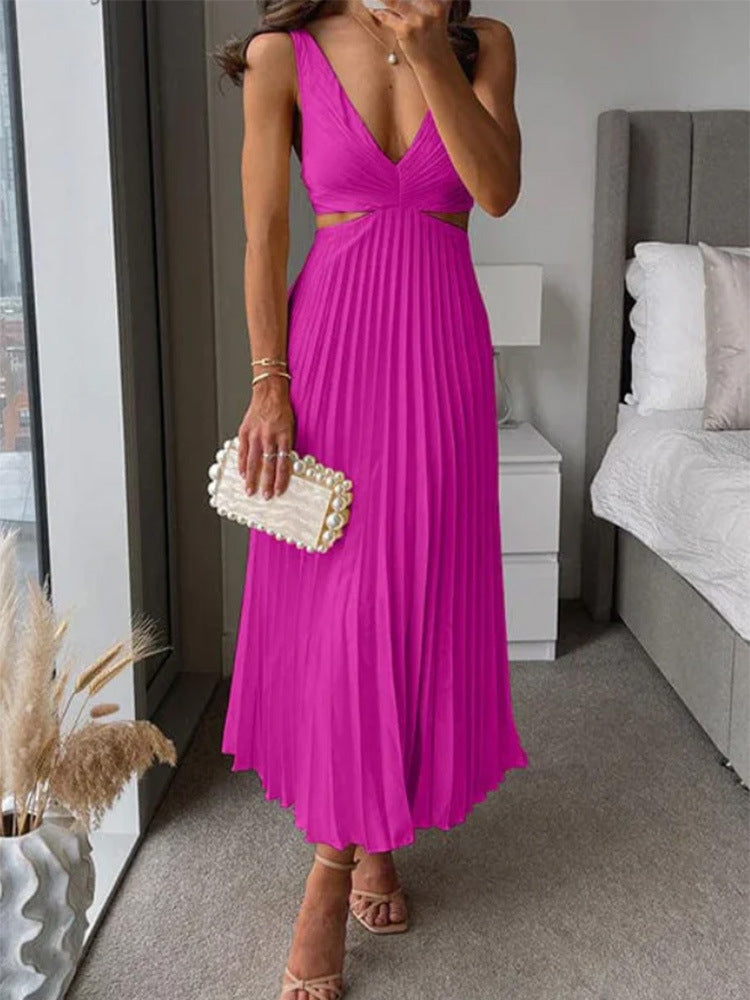 Rochie de Vară cu Curele, V-Neck - Talie Decupată, Spate Liber -