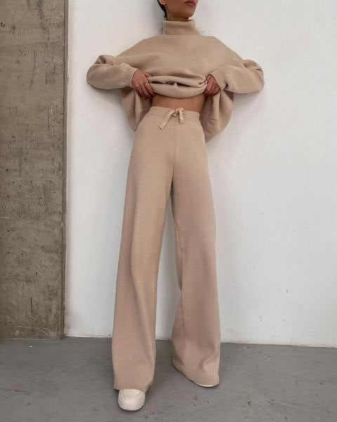 Knitted Solid Color Loose Casual Set -