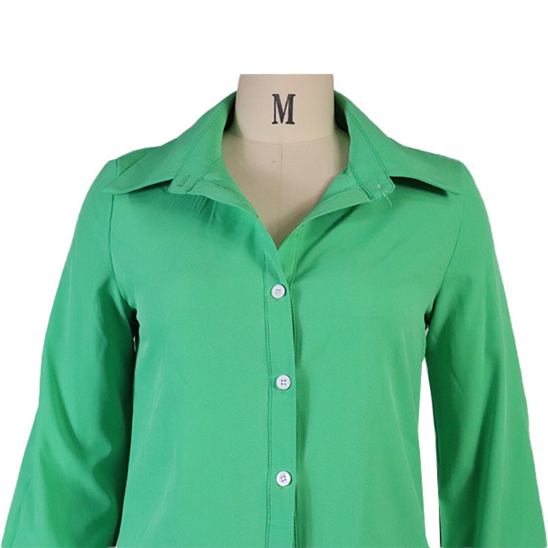 Women's Autumn And Winter Fashion Solid Color Shirt And Pants Set -