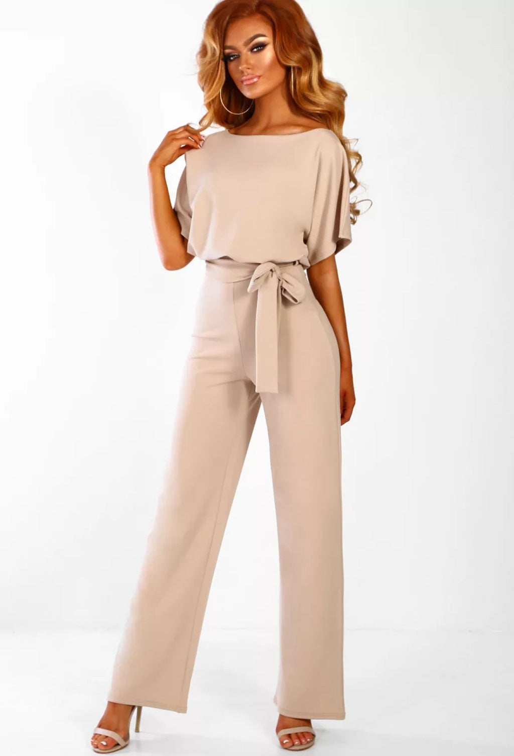 7-color Fashion Lace-up Button Short-sleeved Women's Jumpsuit -