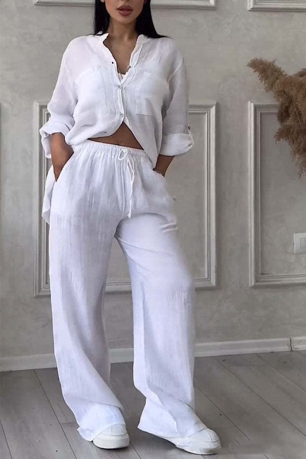 Women's New Stand Collar Long Sleeve Casual Top Two-piece Pants Pack -
