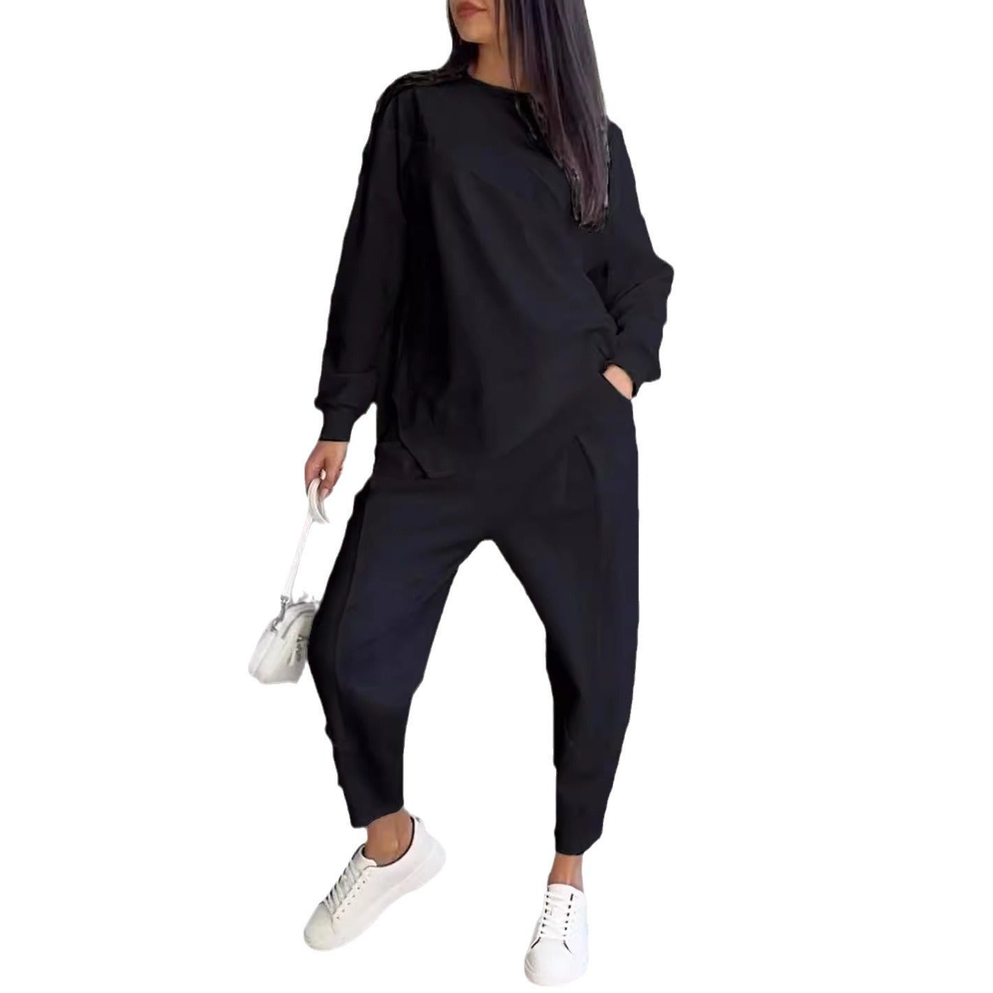Women's Round Neck Loose And Irregular Long-sleeve Sweater Set -