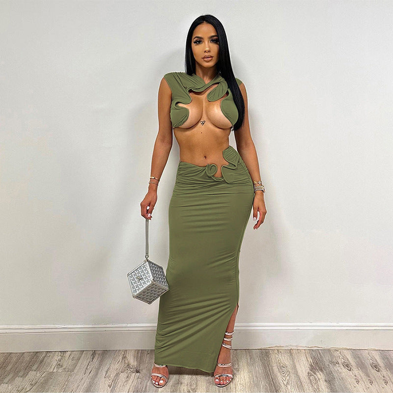 Fashion Trend Hollow-out Navel Sleeveless High Waist Suit -
