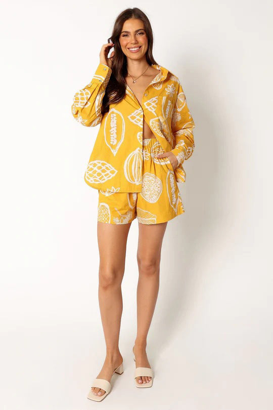 Early Autumn Casual Premium Fruit Printed Shorts Cardigan Suit -