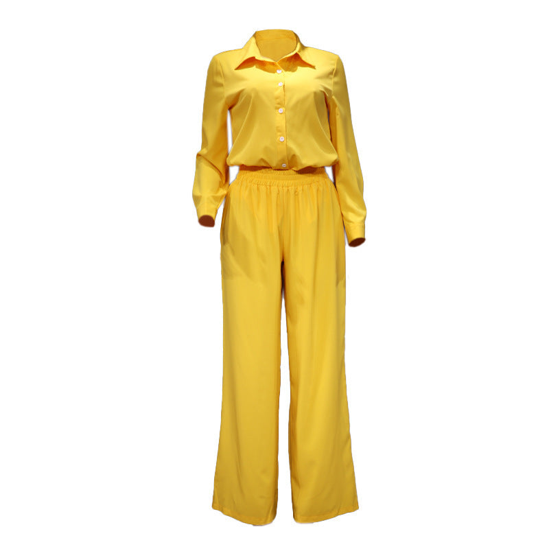 Women's Autumn And Winter Fashion Solid Color Shirt And Pants Set -