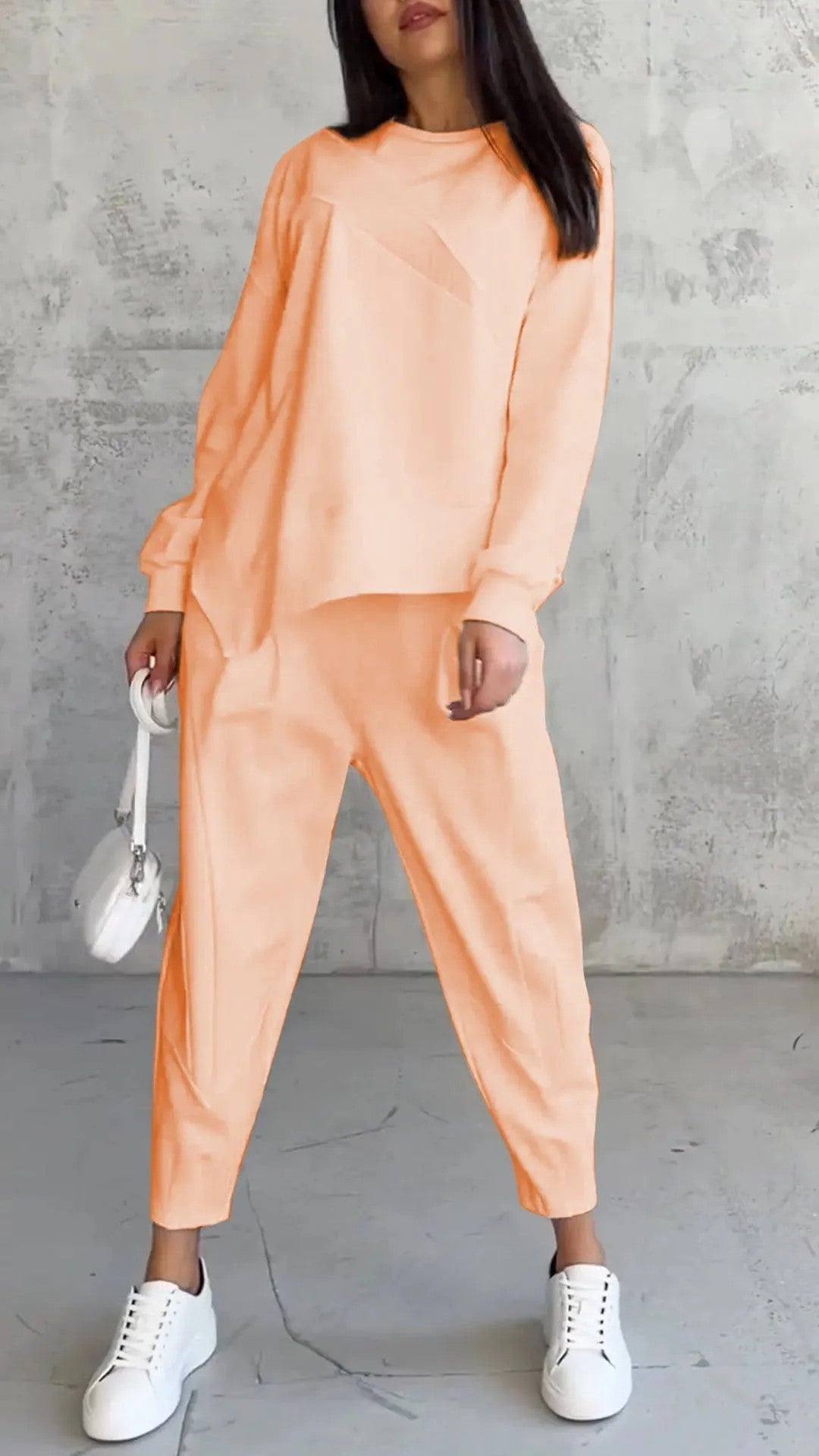 Women's Round Neck Loose And Irregular Long-sleeve Sweater Set -