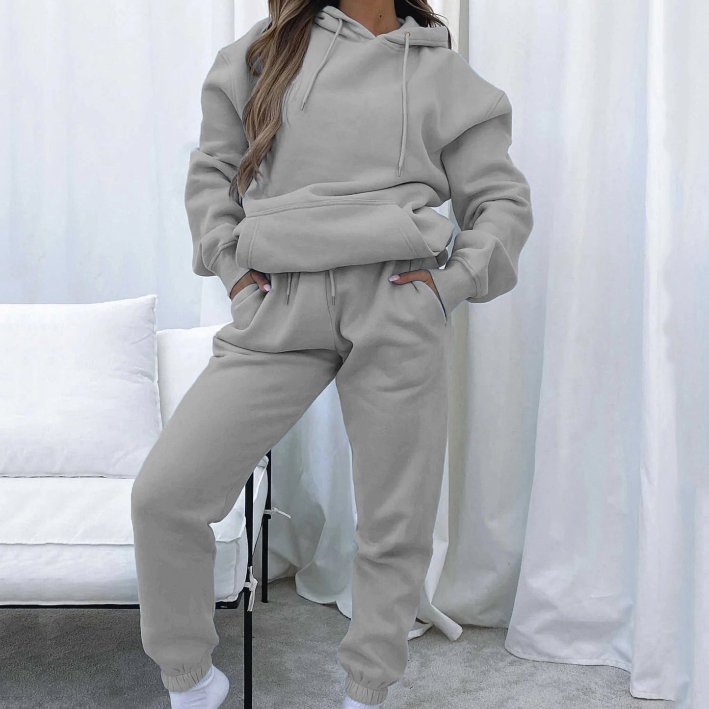 Women's Urban Leisure Pocket Long Sleeve Sweater Pants Suit -