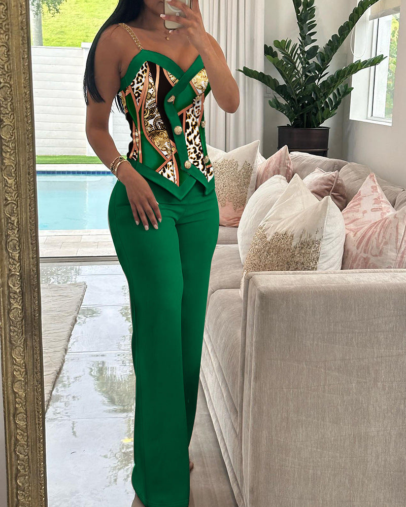 Fashion Women's Sleeveless Blouse Two-piece Suit -