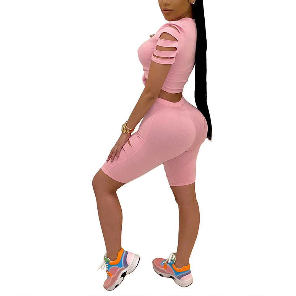Fashion Casual Sports Suit Broken Hole Women Clothing -