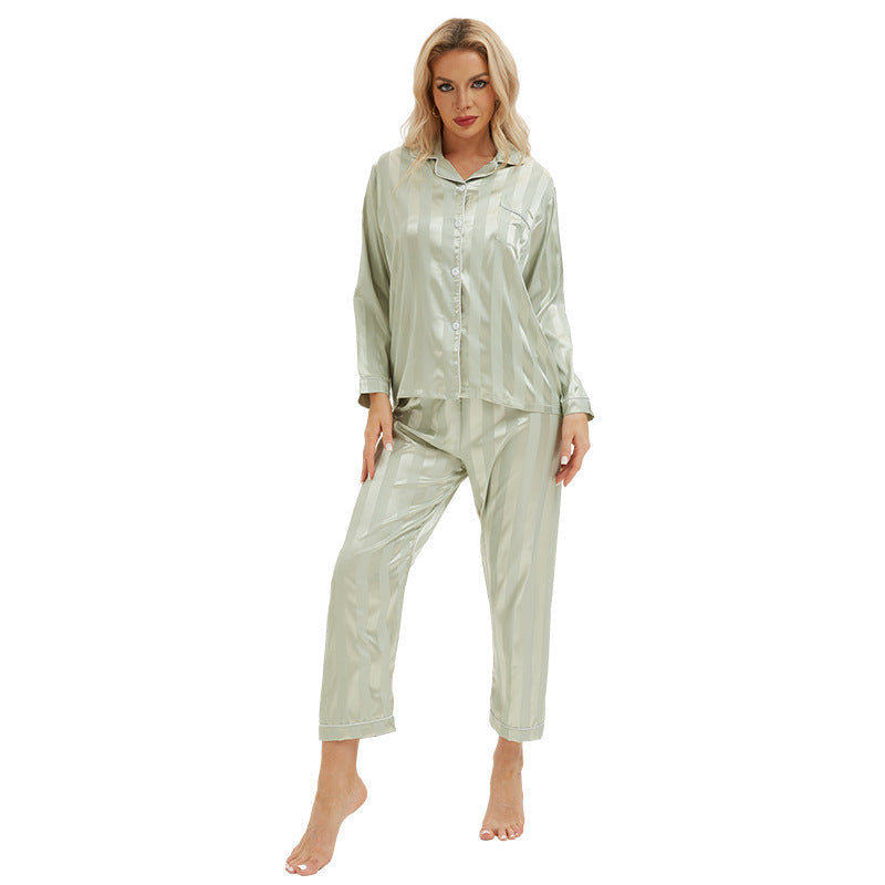 Artificial Silk Bold Stripes Long-sleeved Home Wear European And American Style Pajamas Plus Size -