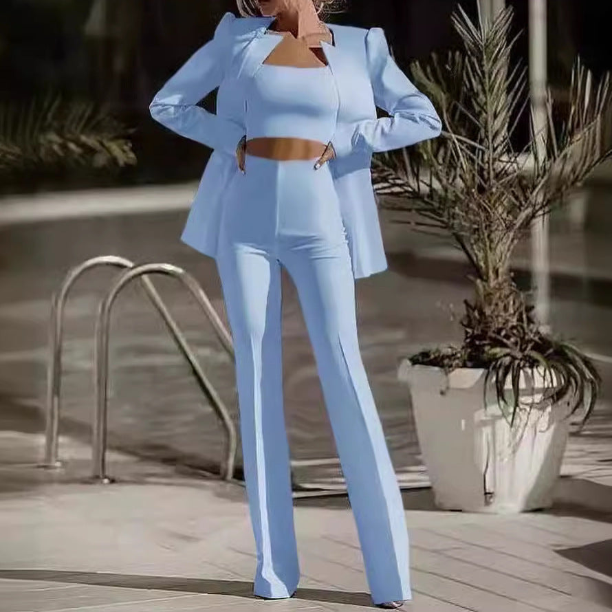 European And American Fashion Commute Midriff-baring Solid Color Suit Suit -