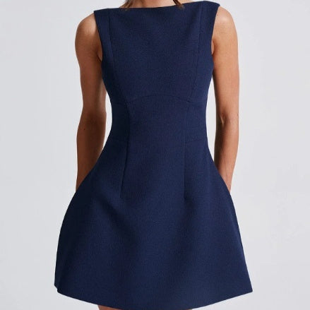 Rochie Mini Spate Decoltat - Croială Slim, Vară -