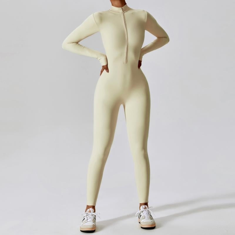 Set Sportiv Feminin: Jumpsuit cu Fermoar și Mâneci Lungi -