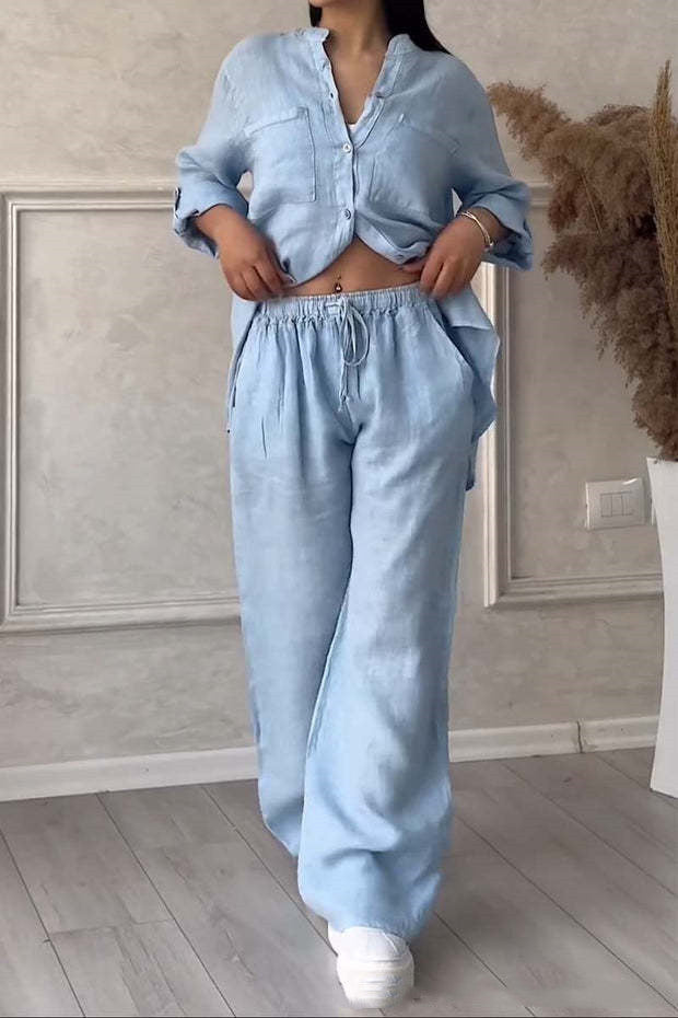 Women's New Stand Collar Long Sleeve Casual Top Two-piece Pants Pack -