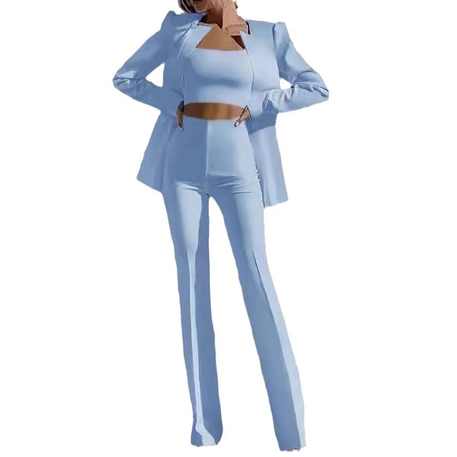 European And American Fashion Commute Midriff-baring Solid Color Suit Suit -