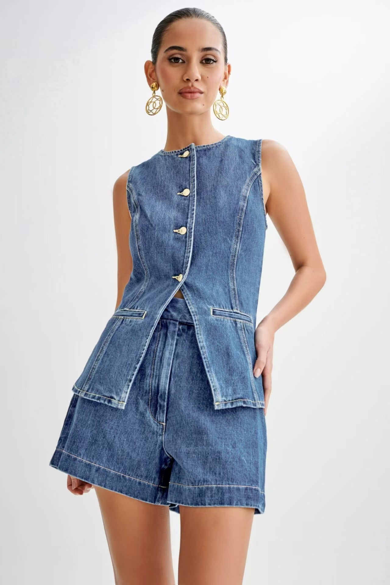 High Waisted Women's Suit Denim Shorts -