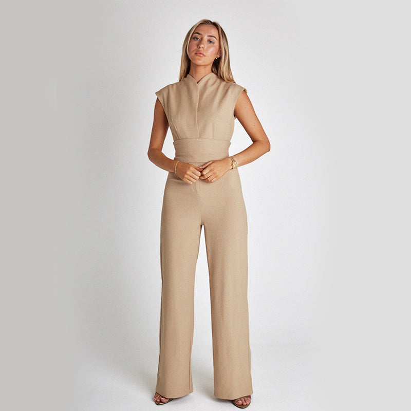 Combinație Elegantă Vară - Sleeveless, Pantaloni Fluizi, Overalls Casual -