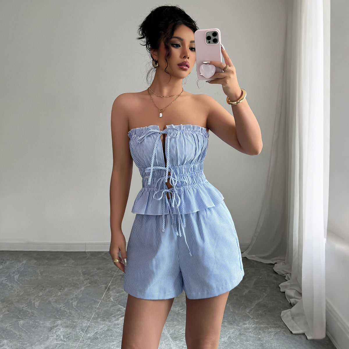 Tied Top Shorts Two-piece Suit Women's Clothing -