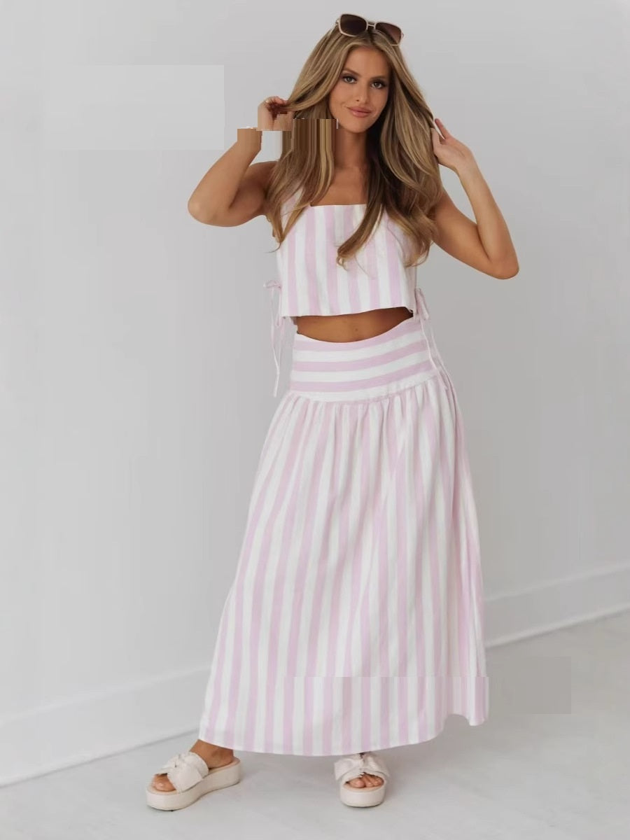 Women's Vacation Style Swing Skirt Mid-length Umbrella Skirt Suit -
