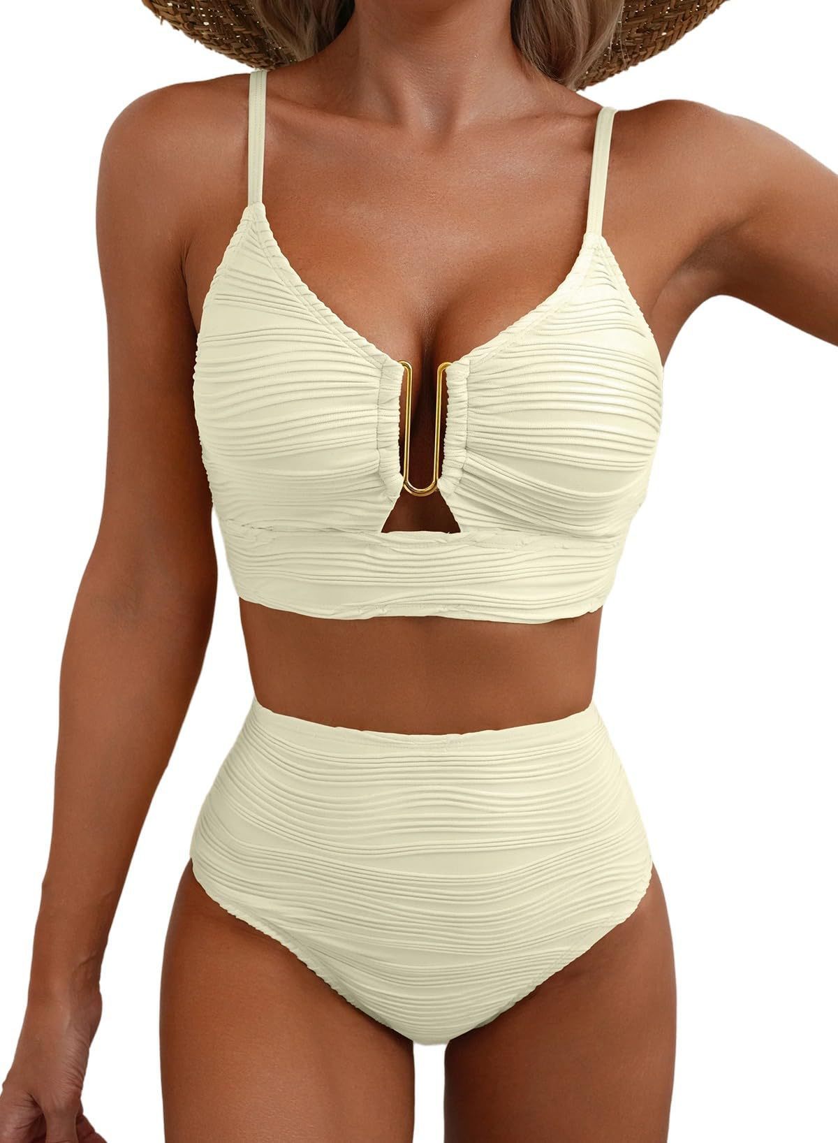 Bikini V-neck Hollow Swimsuit High Waist Women -
