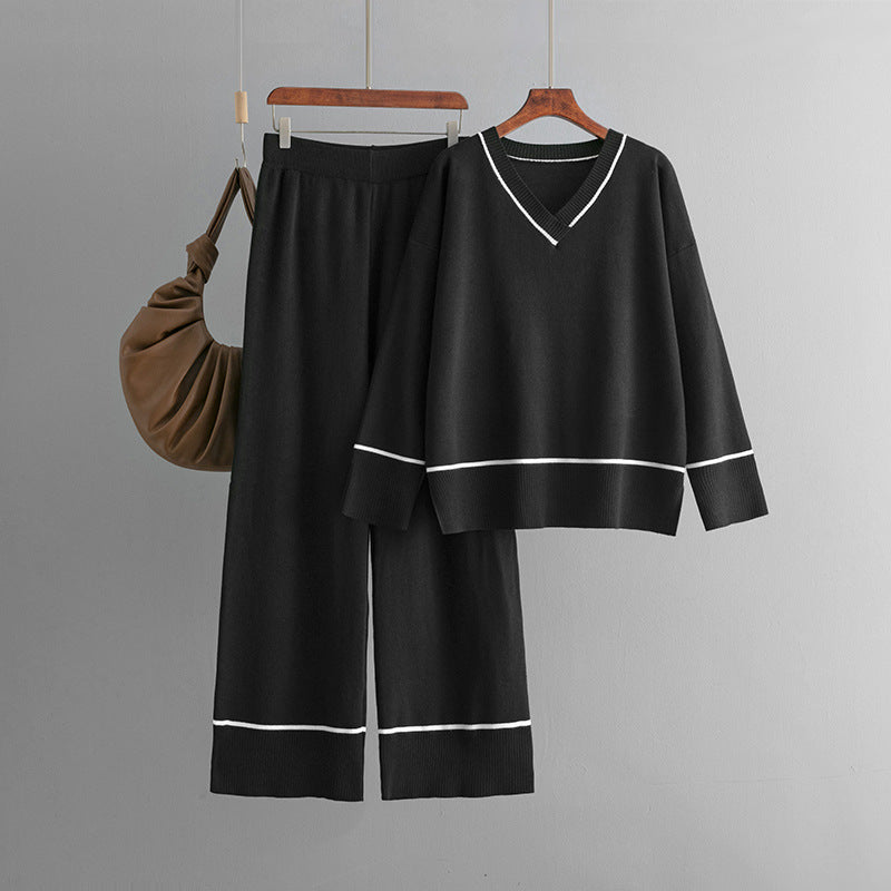 New Loose Casual Sweater Pullover Two-piece Dress Of Knitted Sweater -
