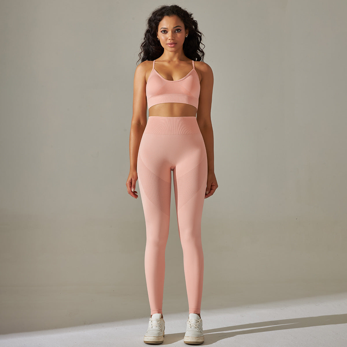 Seamless Sports Back Lifting Hip Tight Pants Yoga Clothing Set -