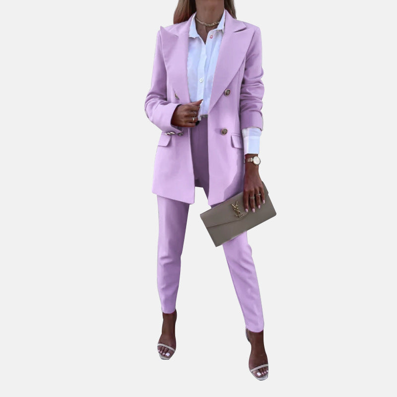 Two Piece Suit With Solid Color Temperament -