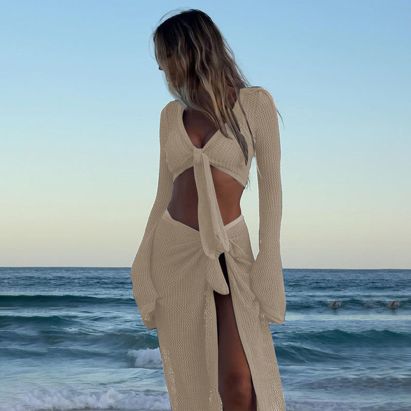 Coat European And American Beach Seaside Sexy Lace-up Skirt Suit -