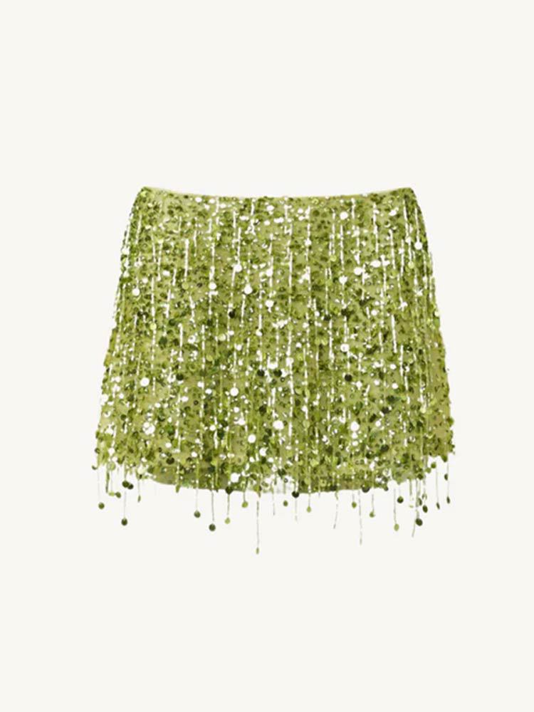 Tassel Sequins Crystal Beads Short Skirt Overall Dress Set -